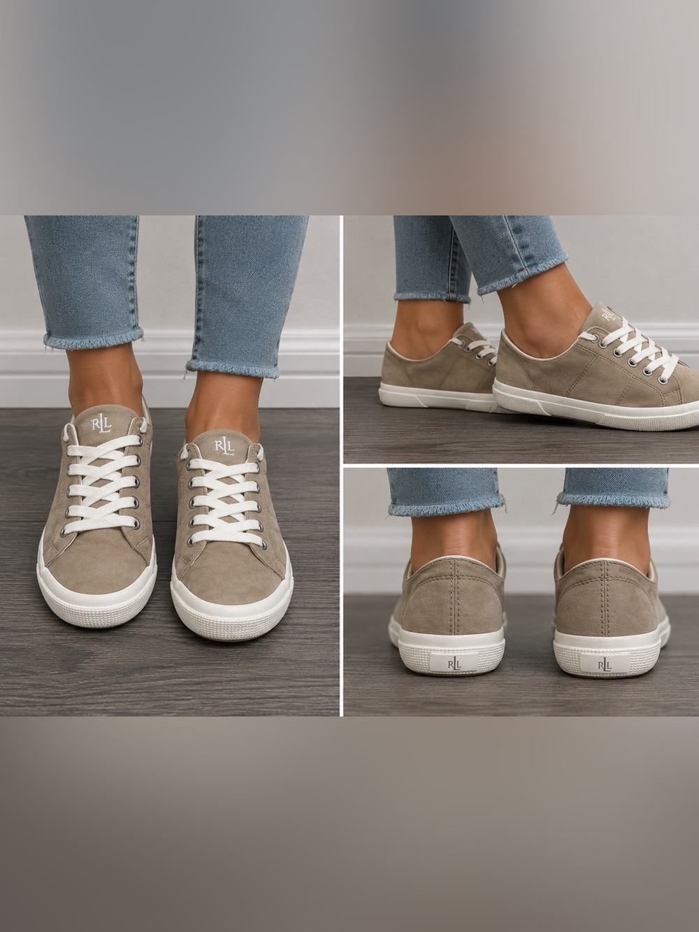 Lauren Ralph Lauren Kid Suede Beige Sneakers Women 10B Lace Up Casual Comfort